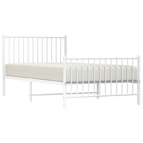 Метална рамка за легло с горна и долна табла, бяла, 100x200 см