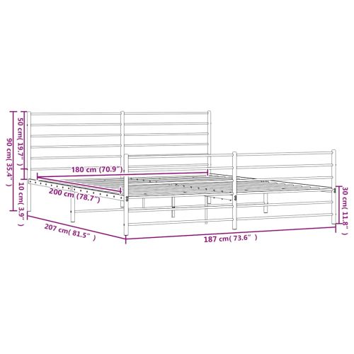 Метална рамка за легло с горна и долна табла, бяла, 180x200 см