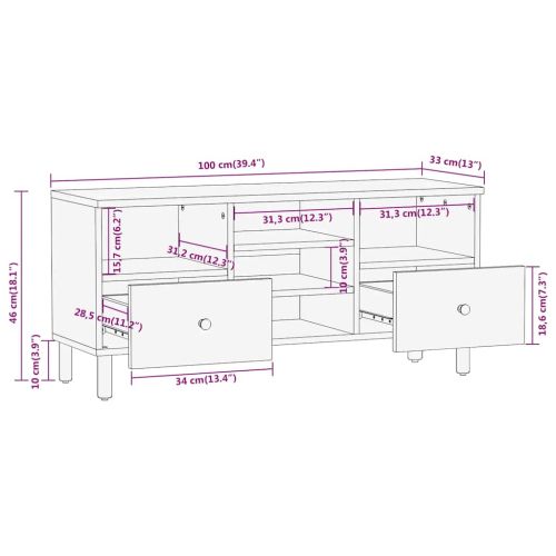 ТВ шкаф, 100x33x46 см, акациево дърво масив