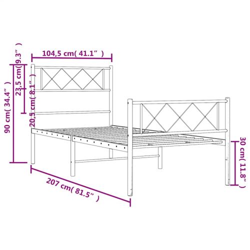 Метална рамка за легло с горна и долна табла, черна, 100x200 см
