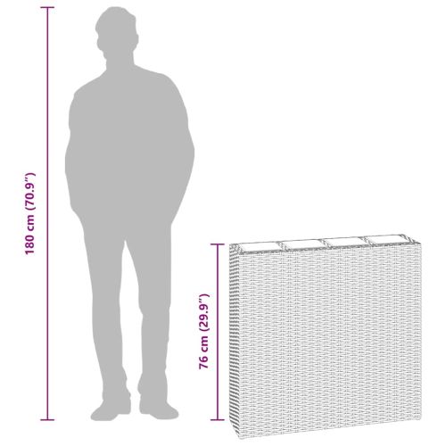 Градинска повдигната леха с 4 саксии, полиратан, сива