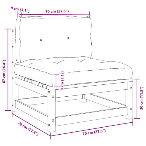Градински комплект с възглавници, 3 части, борово дърво масив