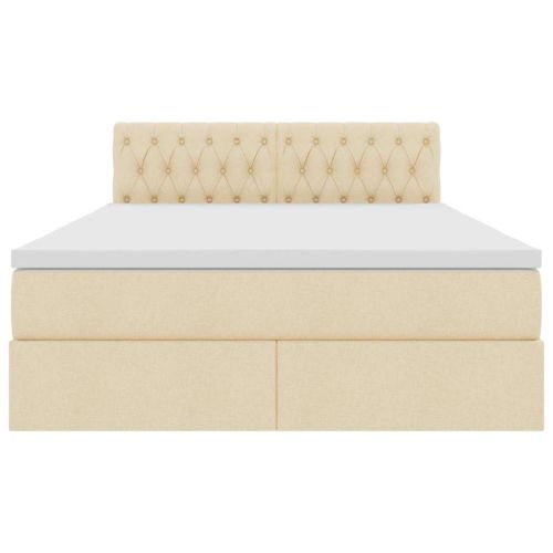 Легло с място за съхранение и LED Кремав 140 x 190 cm текстил