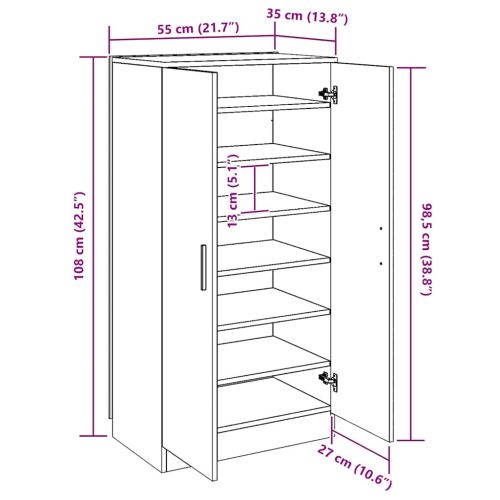 Шкаф за обувки, сив сонома, 55x35x108 см, инженерно дърво
