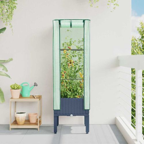 Повдигнато легло с оранжерия калъф, ратанов вид, 40x40x140 см