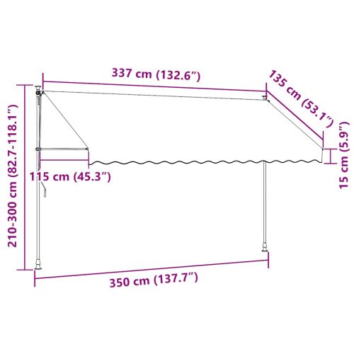 Ръчно прибиращ се сенник, 350 см, оранжеви и бели ивици