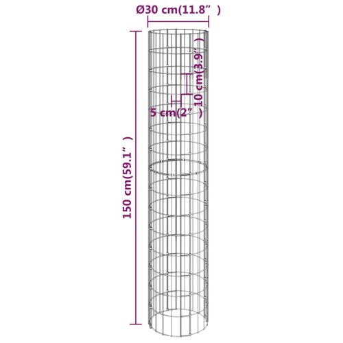 Кръгъл габионен стълб, поцинкована стомана, Ø30x150 см