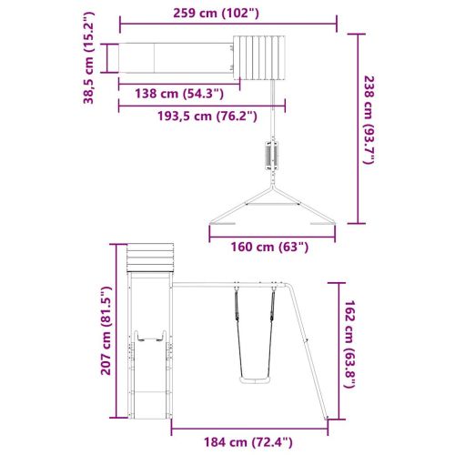 Комбинирано детско съоръжение, масивна дугласка дървесина
