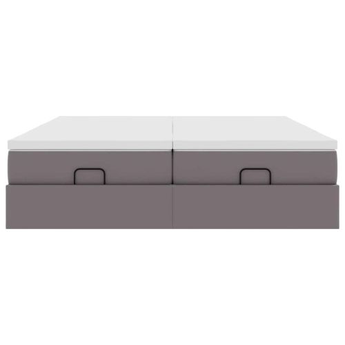 Османска легло с матраци, сиво, 200x200 см, изкуствена кожа