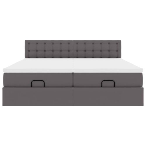 Османска легло с матраци&LED, сиво, 200x200 см, изкуствена кожа