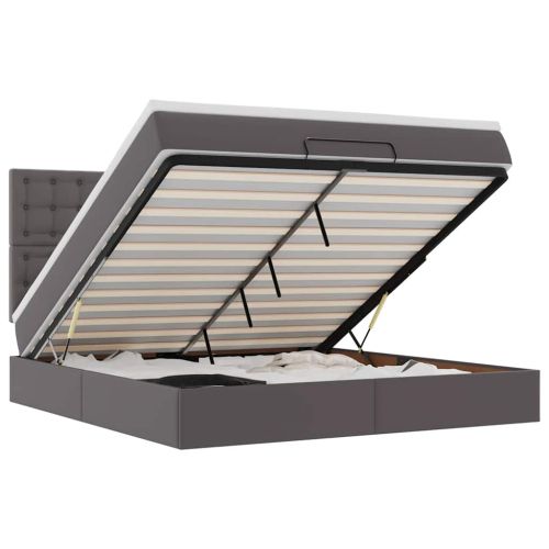 Османска легло с матрак, сиво, 180x200 см, изкуствена кожа