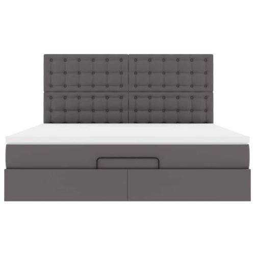 Османска легло с матрак&LED, сиво, 180x200 см, изкуствена кожа