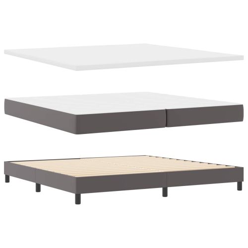Легло с пружинирана основа с матрак Сив 200 x 200 cm Изкуствена