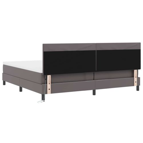 Легло с пружинирана основа с матрак Сив 200 x 200 cm Изкуствена