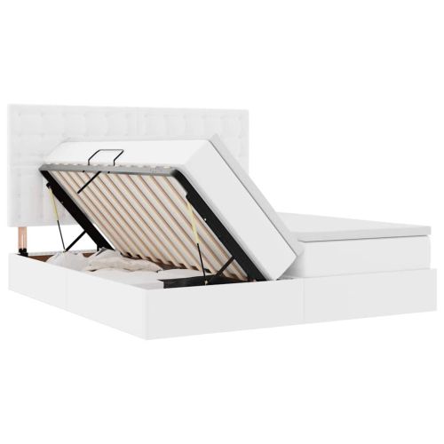 Легло с място за съхранение и LED Чисто бяло 200 x 200 cm