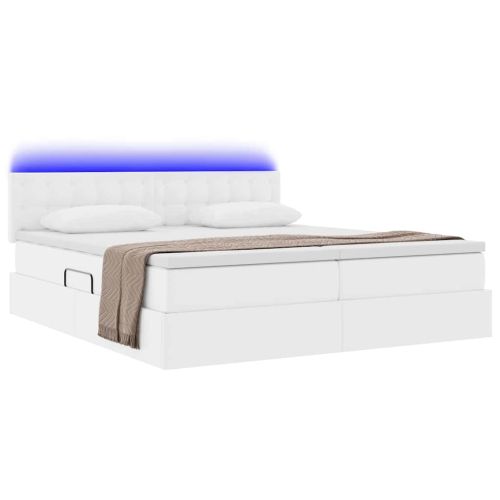 Легло с място за съхранение и LED с LED Чисто бяло 200 x 200 cm
