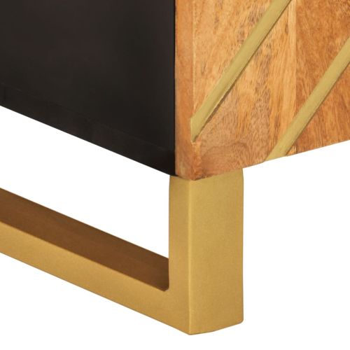 ТВ шкаф, кафяво и черно, 105x33,5x46 см, масивно мангово дърво