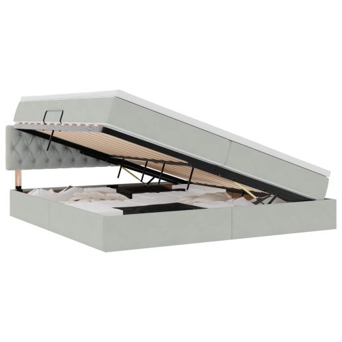 Легло с място за съхранение и LED с LED Светлосиво 200 x 200 cm