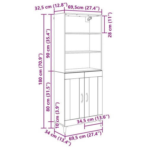 Висок шкаф Дъб 69,5 x 34 x 180 см Инженерно дърво