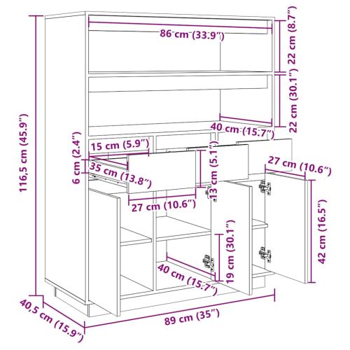 Висок шкаф, 89x40x116,5 см, борово дърво масив