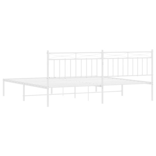 Метална рамка за легло с горна табла, бяла, 200x200 см