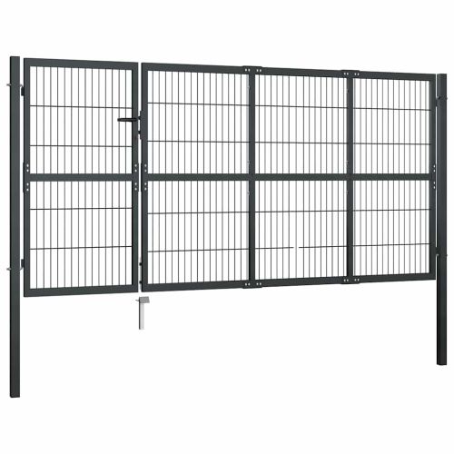 Градинска порта със стълбове от стомана 350x120 см, антрацит