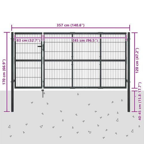 Градинска порта със стълбове от стомана 350x120 см, антрацит
