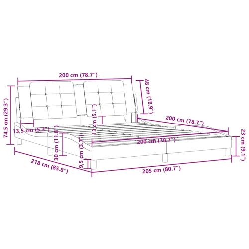 Рамка за легло без матрак Zadar, сива, 200x200 см, изкуствена кожа