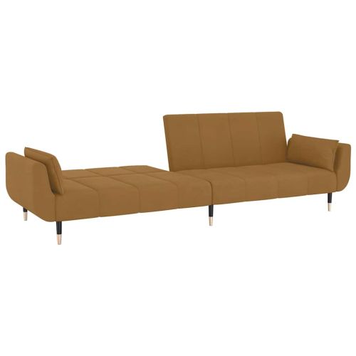 2-местно разтегателно канапе с две възглавници, кафяво, кадифе