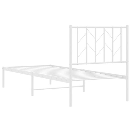 Метална рамка за легло, без матрак, с табла, бяла, 75x190 см