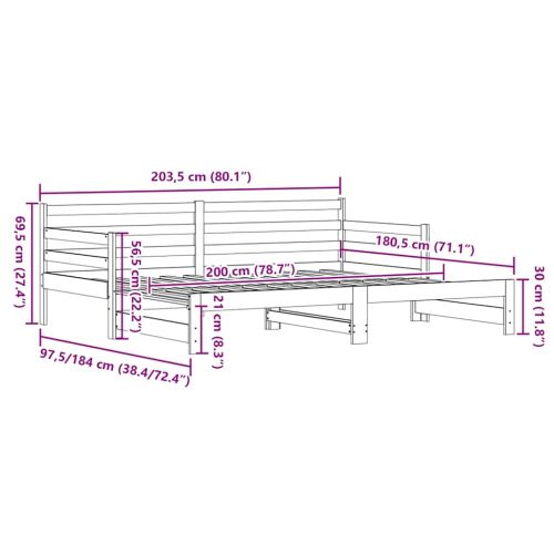 Канапе с изтеглящо разтегателно легло бяло 90x200 см бор масив