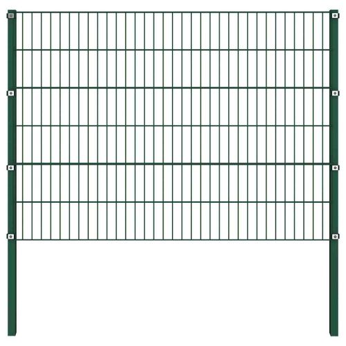 Ограден панел с железни стълбове, 694,5x120 см, зелен