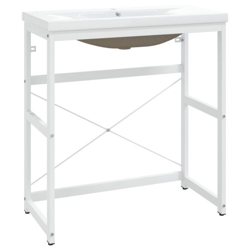 Рамка за мивка за баня с вграден умивалник, бяла, желязна