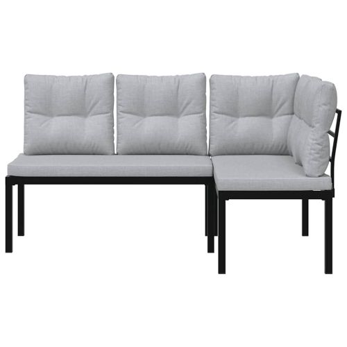 Градински пейки 2 бр с възглавници черни прахово боядисан метал