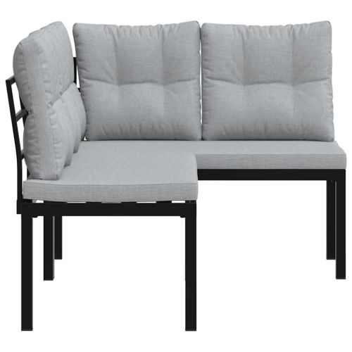 Градински пейки 2 бр с възглавници черни прахово боядисан метал