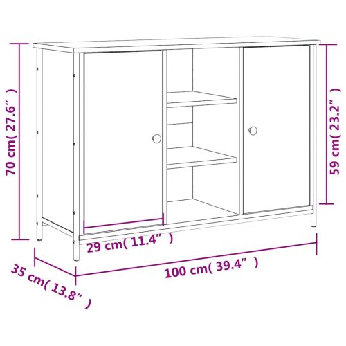Сайдборд, опушен дъб, 100x35x70 см, инженерно дърво