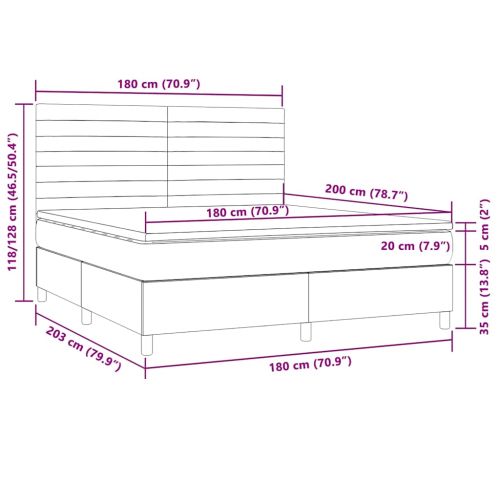 Боксспринг легло с матрак и LED, тъмнокафяво, 180x200 см, плат