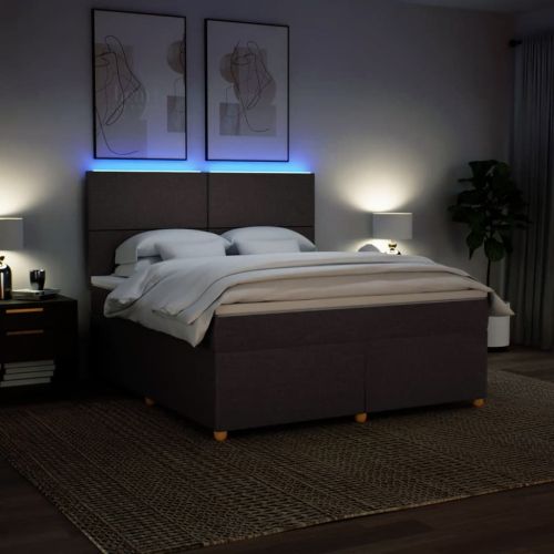 Боксспринг легло с матрак, тъмнокафяво, 180x200 см, плат