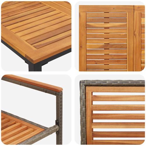 Комплект за хранене в градината 3 pcs Сив и кафяв полиратан