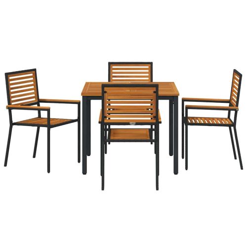 Комплект за хранене в градината 5 pcs Черен и кафяв полиратан