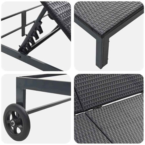 Шезлонг 1-човек Черно 206 x 62.5 x 74 см полиратан