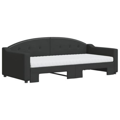 Канапе с изтеглящо легло и матрак черно 90x190 см плат