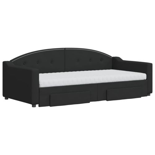 Канапе с изтеглящо легло и чекмеджета черно 90x190 см плат