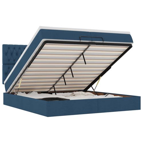 Османска легло с матрак, синьо, 160x200 см, плат