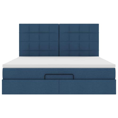 Османска легло с матрак и LED, синьо, 180x200 см, плат