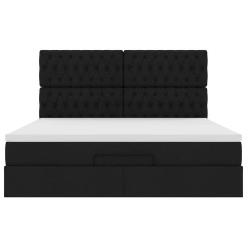 Османска легло с матрак и LED, черно, 180x200 см, плат