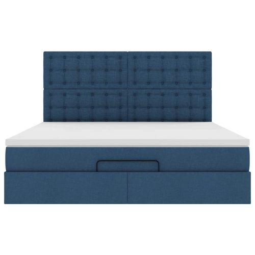 Османска легло с матрак и LED, синьо, 160x200 см, плат