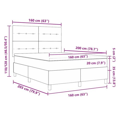 Легло с пружинирана основа Светлосиво 160 x 200 cm текстил