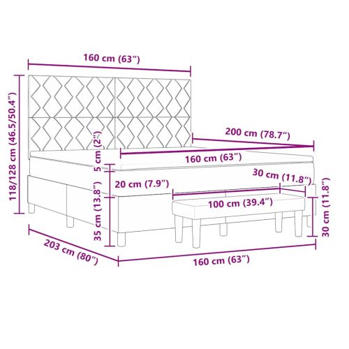 Легло с пружинирана основа Светлосиво 160 x 200 cm текстил
