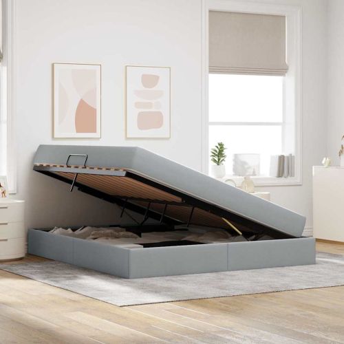 Легло с място за съхранение и матрак Светлосиво 160 x 200 cm